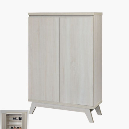 a white wooden shoe cabinet